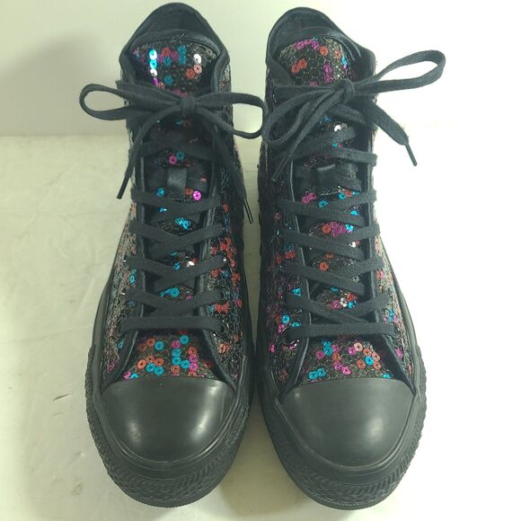Converse Black Blue Cherry Red Sequin high-top sneaker Women sz 10 Chuck Taylor - Picture 10 of 16
